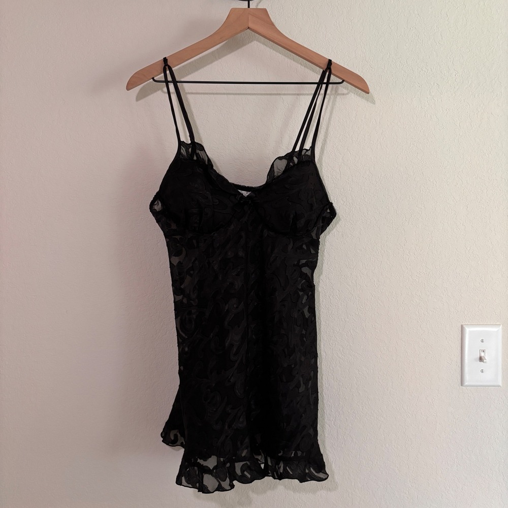 Cinema Etoile Seductive Wear Black Burnout Scroll Sheer Chemise Nightgown Medium